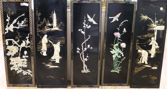 Five mother of pearl lacquer panels